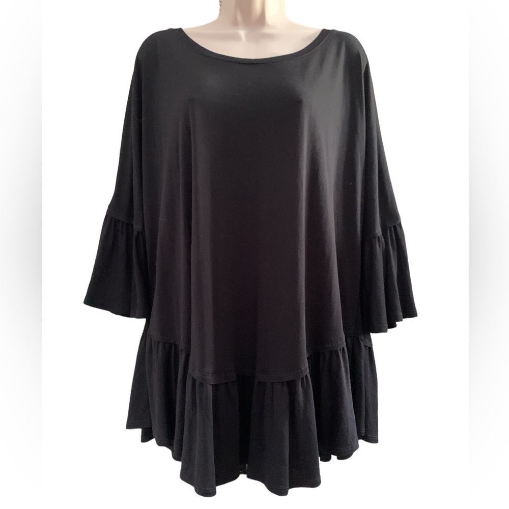 Wishlist Bamboo Black Bell Sleeve Oversized Ruffle Tunic Size S/M